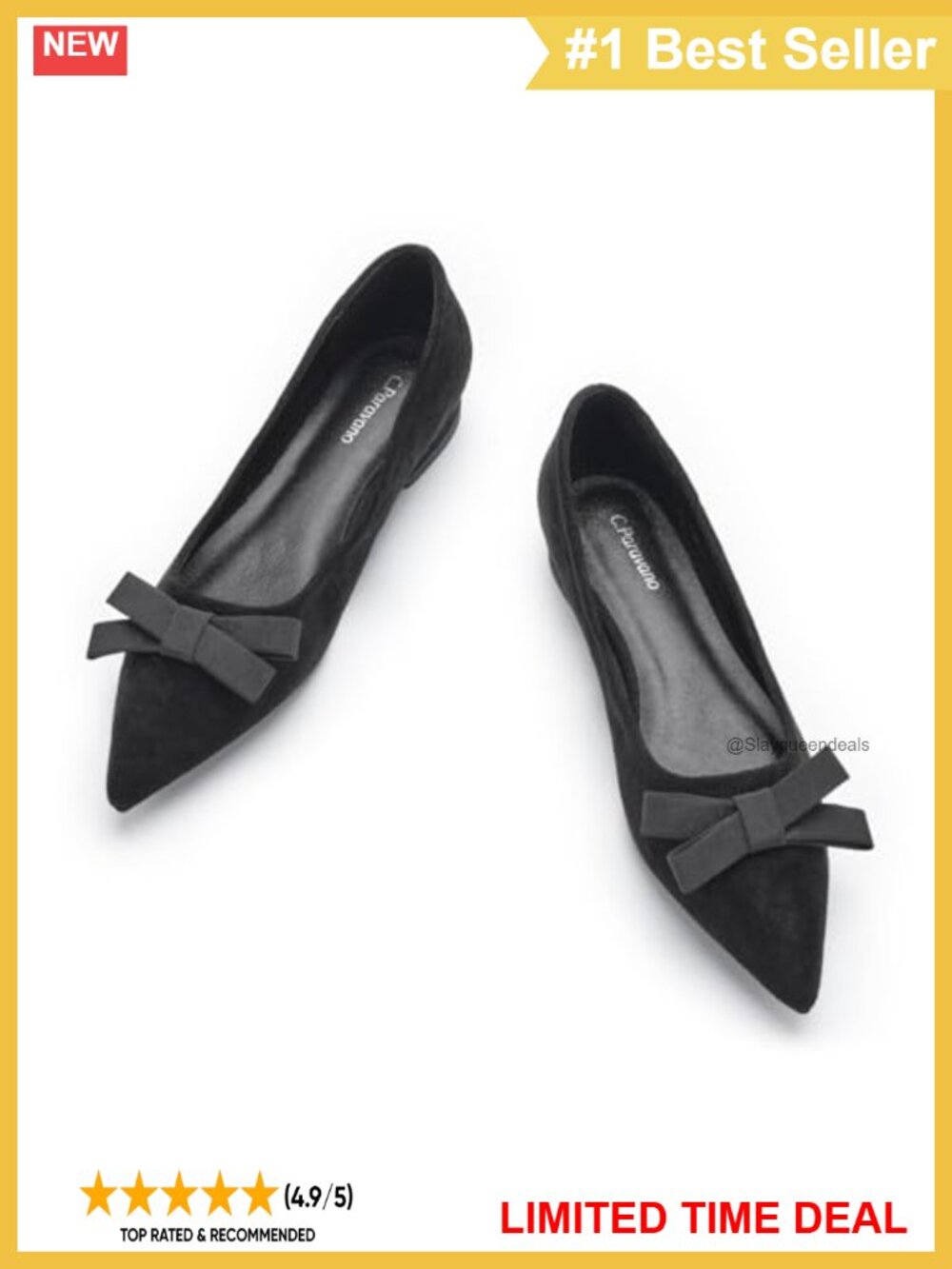 Suede Bow Ballet Flats Pointed Toe Slip-On Comfort Shoes